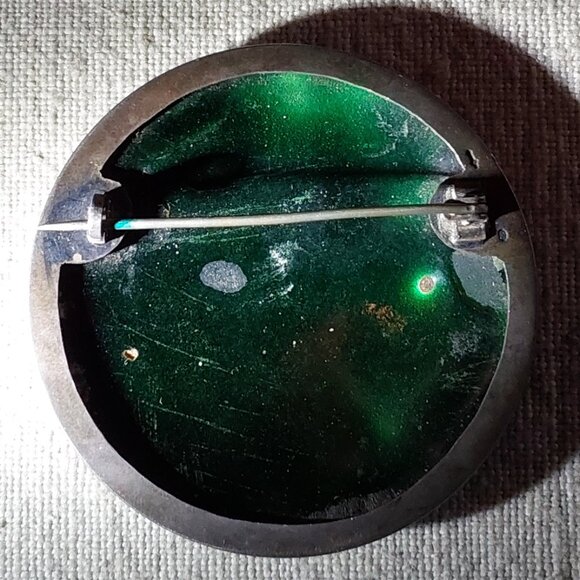 Vintage enamel on glass crane pin brooch - Picture 3 of 3